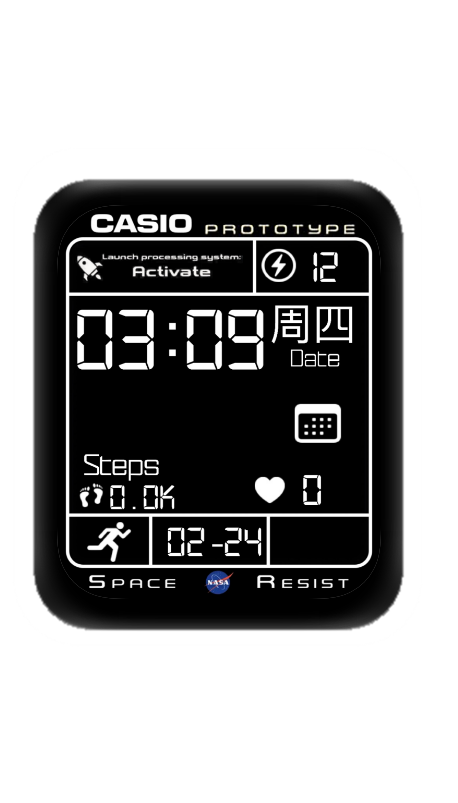 卡通黑白CASIO卡西欧太空人数字表盘