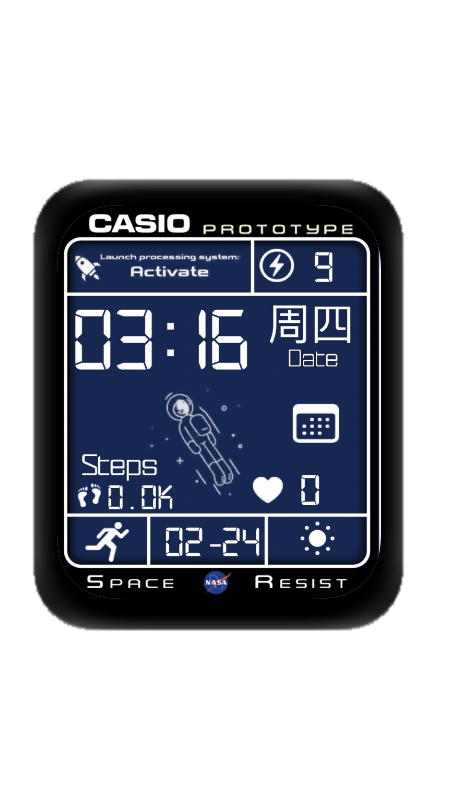 卡通蓝色CASIO卡西欧太空人数字表盘