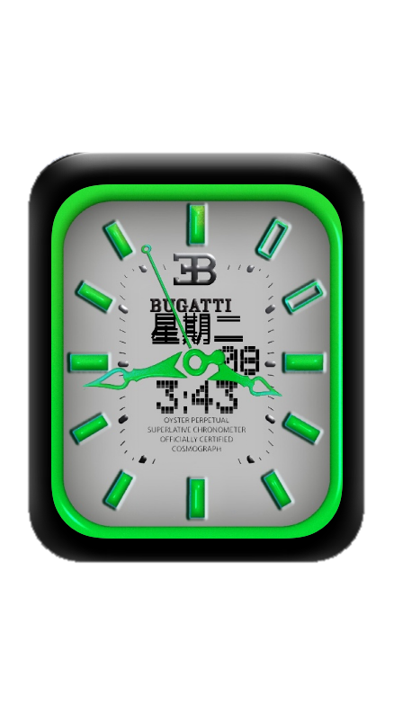 布加迪绿色指针数字运动表盘