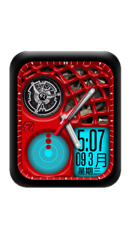 红色镂空机械数字指针表盘