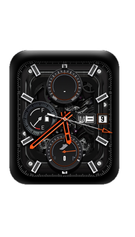 黑色镂空机械指针日历星期表盘