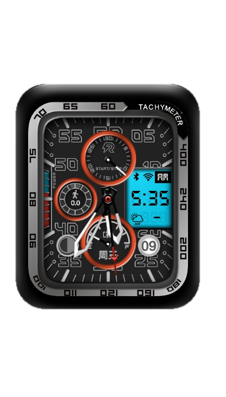 黑色指针数字荧光蓝表盘