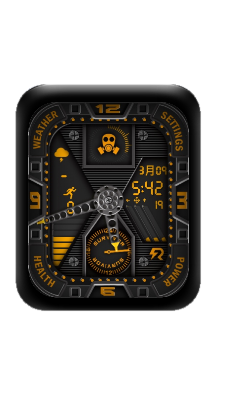 黑色指针黄色数字防毒面具机械表盘