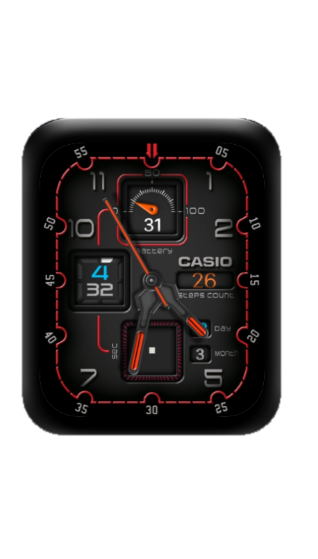 炫酷红黑数字指针CASIO卡西欧表盘