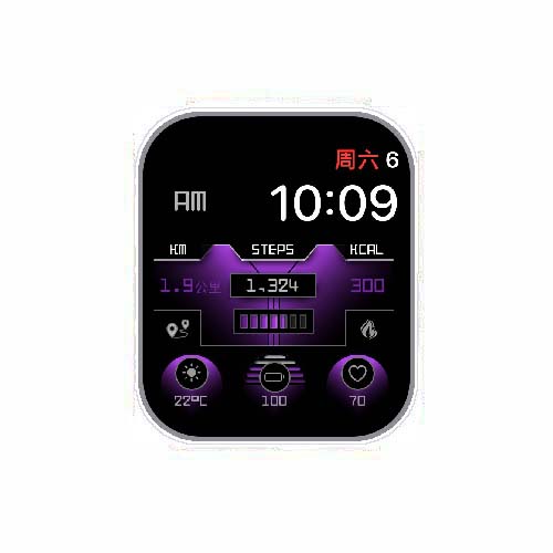 数字心率天气紫色风格表盘