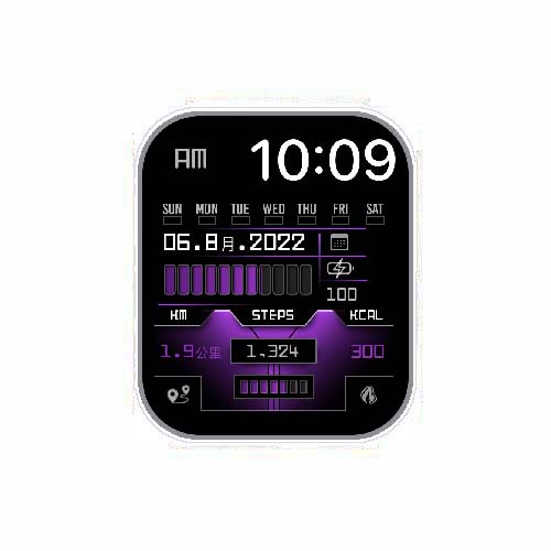 数字心率天气紫色风格表盘