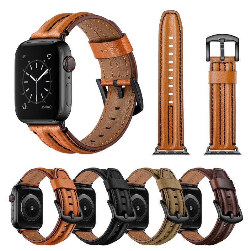 适用apple watch7表带iwatch6/5/4/3表带男女苹果手表表带Apple Watch时尚商务个性真皮表带44/42/40/45/41mm