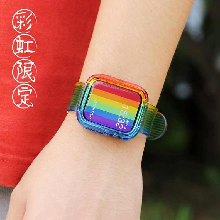 适用iwatch6表带冰川apple watch全透明硅胶SE小红书原创苹果手表6/5/4/3/2/1代38/40/42/44mm果冻男女潮牌