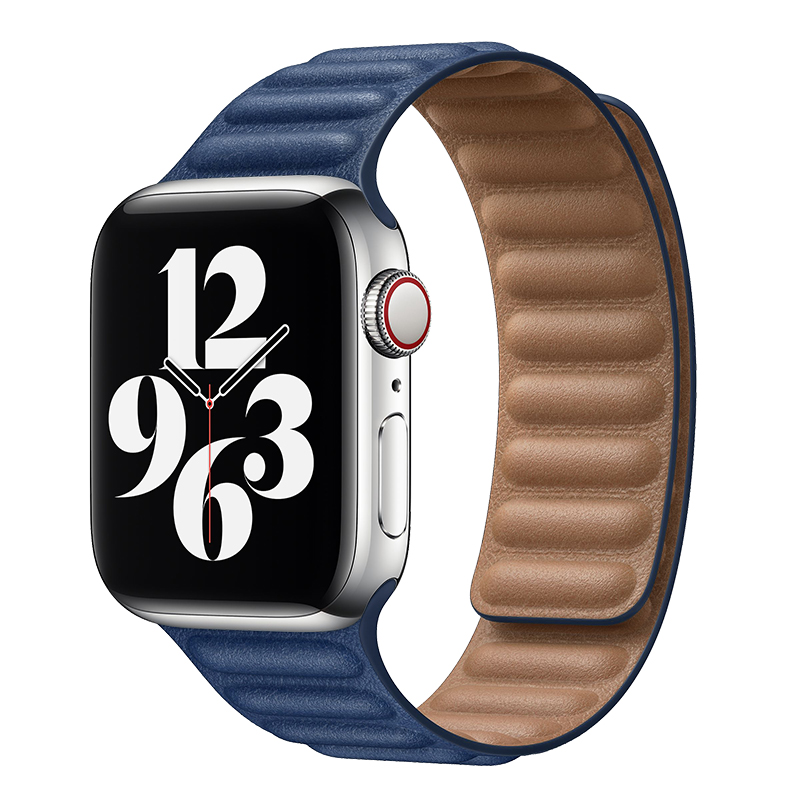 适用苹果手表表带iwatch6/SE代皮革链式表带applewatch7/5/4表带44/42/40/38/41/45MM男女新款回环