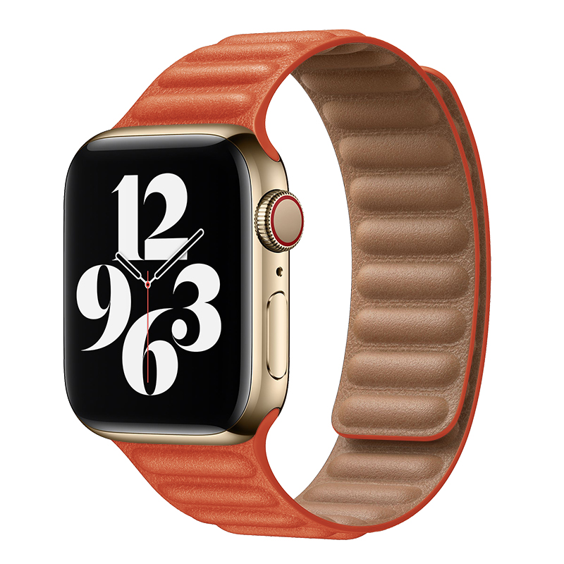 适用苹果手表表带iwatch6/SE代皮革链式表带applewatch7/5/4表带44/42/40/38/41/45MM男女新款回环