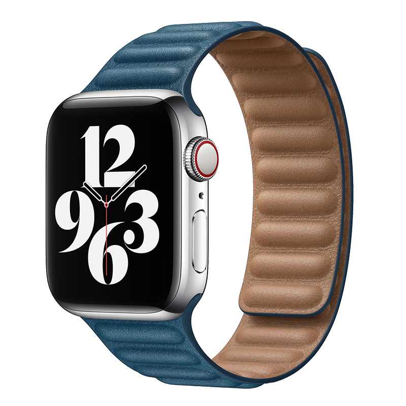 适用苹果手表表带iwatch6/SE代皮革链式表带applewatch7/5/4表带44/42/40/38/41/45MM男女新款回环