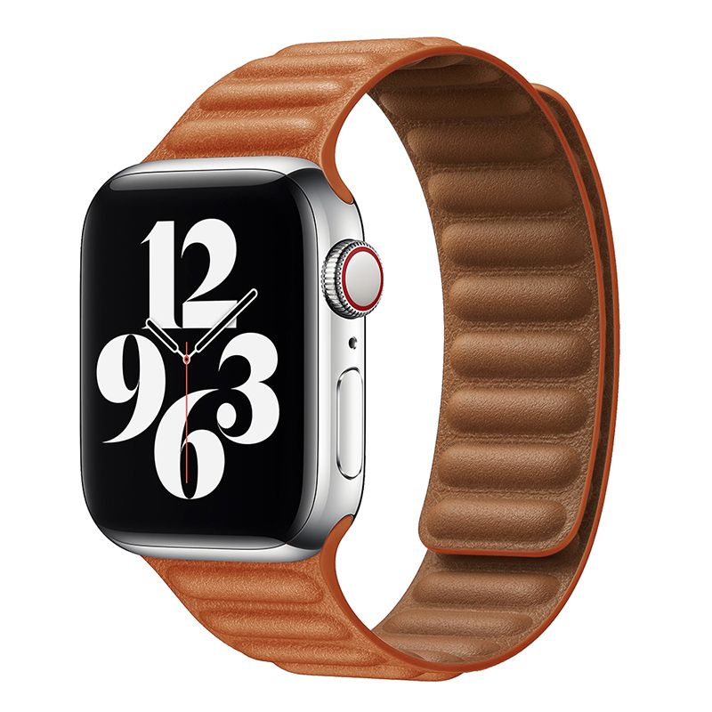 适用苹果手表表带iwatch6/SE代皮革链式表带applewatch7/5/4表带44/42/40/38/41/45MM男女新款回环