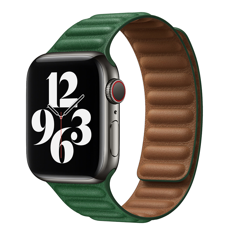 适用苹果手表表带iwatch6/SE代皮革链式表带applewatch7/5/4表带44/42/40/38/41/45MM男女新款回环