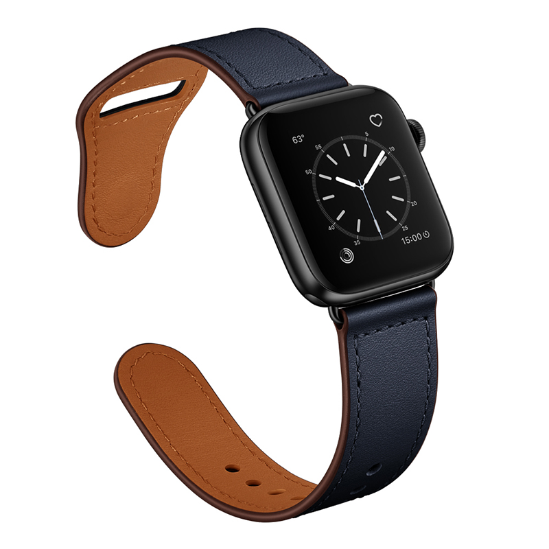 适用apple watch5表带苹果手表带S4软商务真皮iwatch2/3/4代女男38/42iphone series潮新透气配件40/44mm牛皮