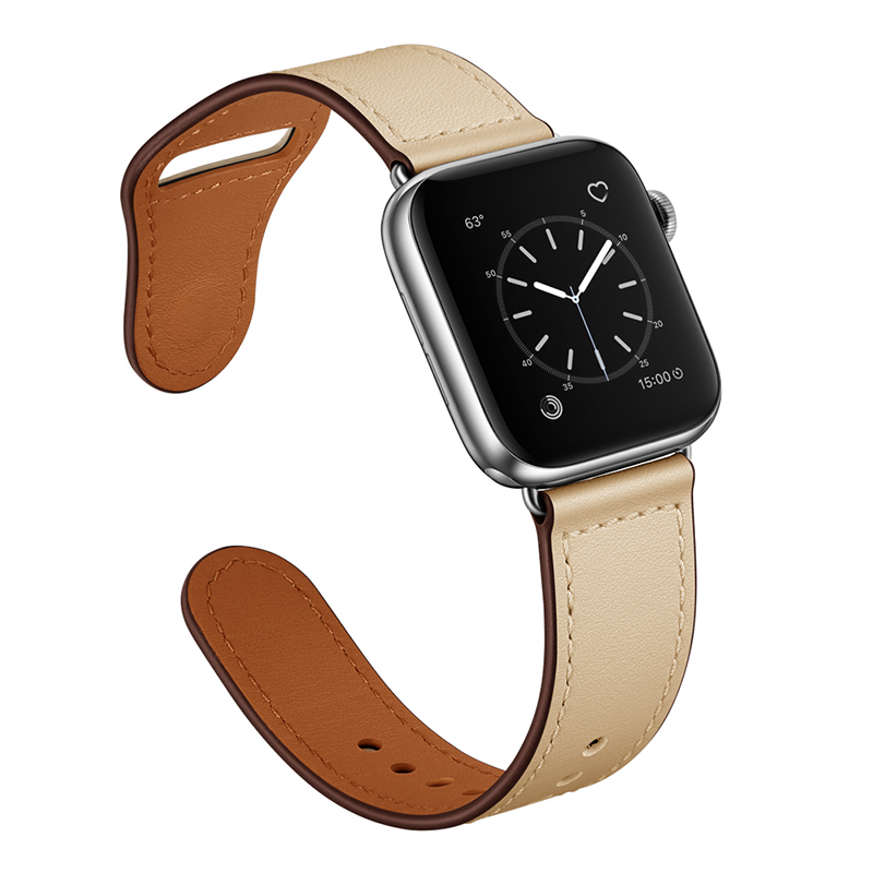 适用apple watch5表带苹果手表带S4软商务真皮iwatch2/3/4代女男38/42iphone series潮新透气配件40/44mm牛皮