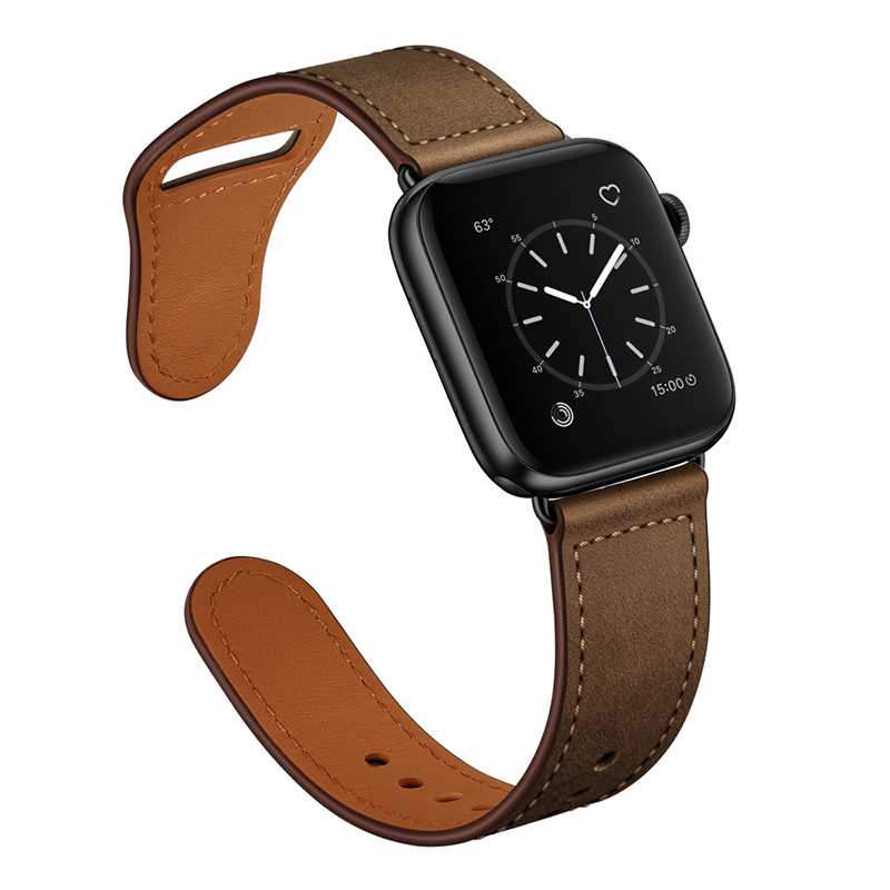 适用apple watch5表带苹果手表带S4软商务真皮iwatch2/3/4代女男38/42iphone series潮新透气配件40/44mm牛皮