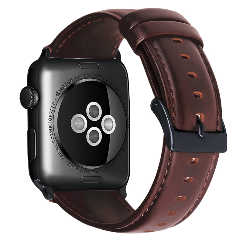 适用apple watch5表带苹果手表带S4软商务真皮iwatch2/3/4代女男38/42iphone series潮新透气配件40/44mm牛皮