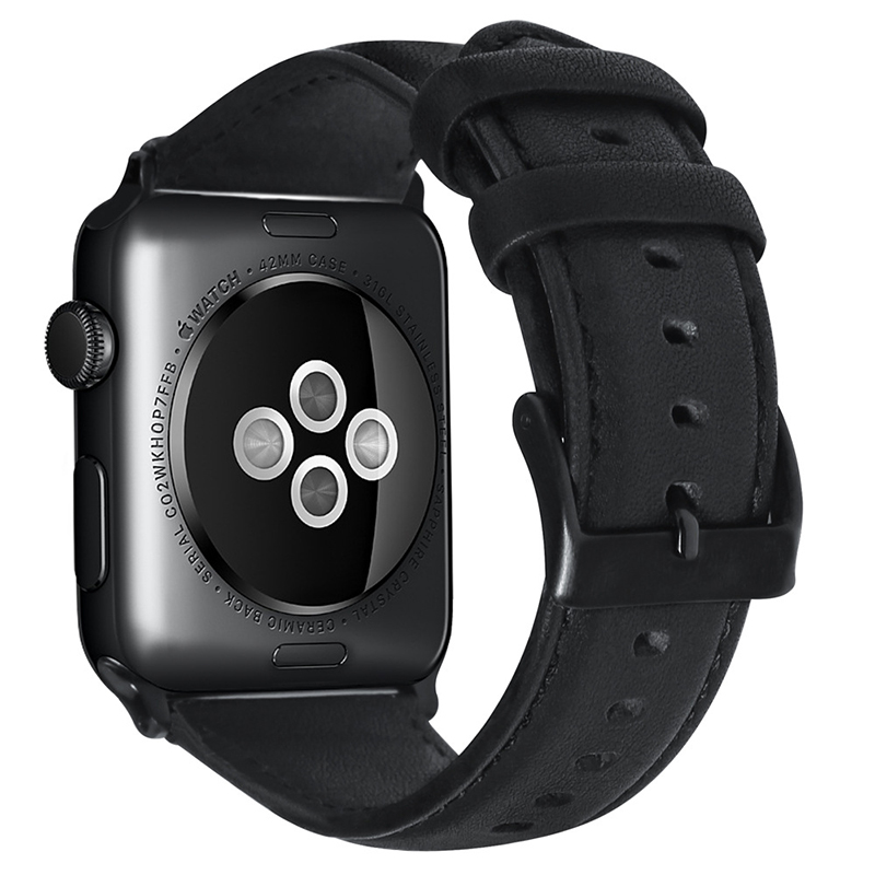 适用apple watch5表带苹果手表带S4软商务真皮iwatch2/3/4代女男38/42iphone series潮新透气配件40/44mm牛皮