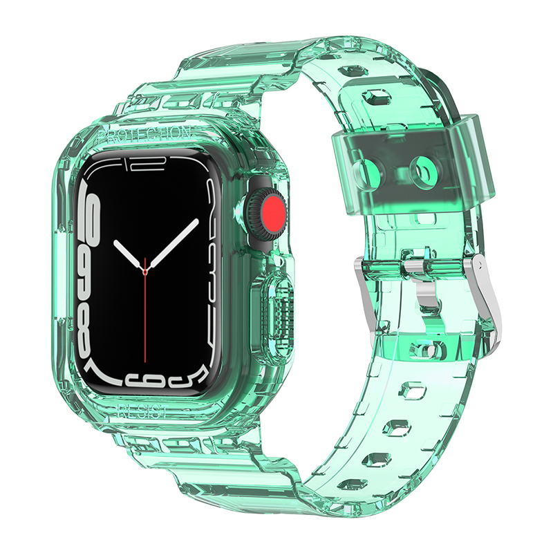 适用iwatch7苹果保护套一体冰川透明手表表带apple watch7/6/5/se/2/3/4代s7/s6硅胶壳运动男女款s5智能配件