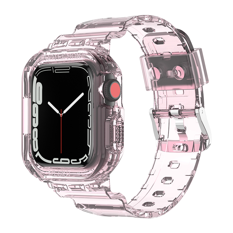 适用iwatch7苹果保护套一体冰川透明手表表带apple watch7/6/5/se/2/3/4代s7/s6硅胶壳运动男女款s5智能配件