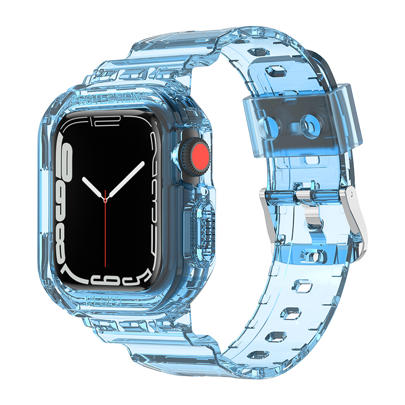 适用iwatch7苹果保护套一体冰川透明手表表带apple watch7/6/5/se/2/3/4代s7/s6硅胶壳运动男女款s5智能配件