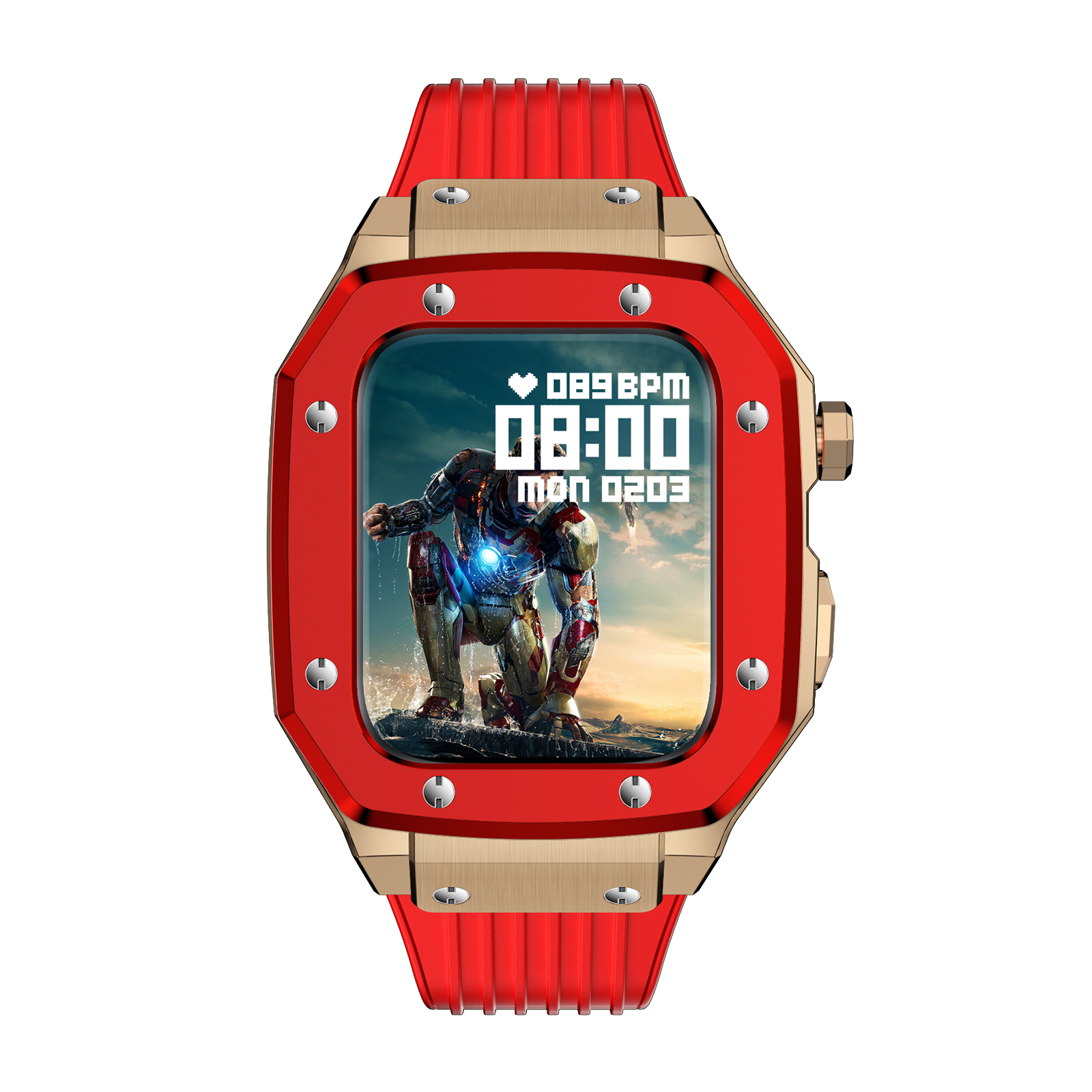 适用iwatch苹果表带改装RM理查德金属保护壳AppleWatch7/6/5/4代高级SE硅胶表壳一体44/45mm潮流新款男女士se