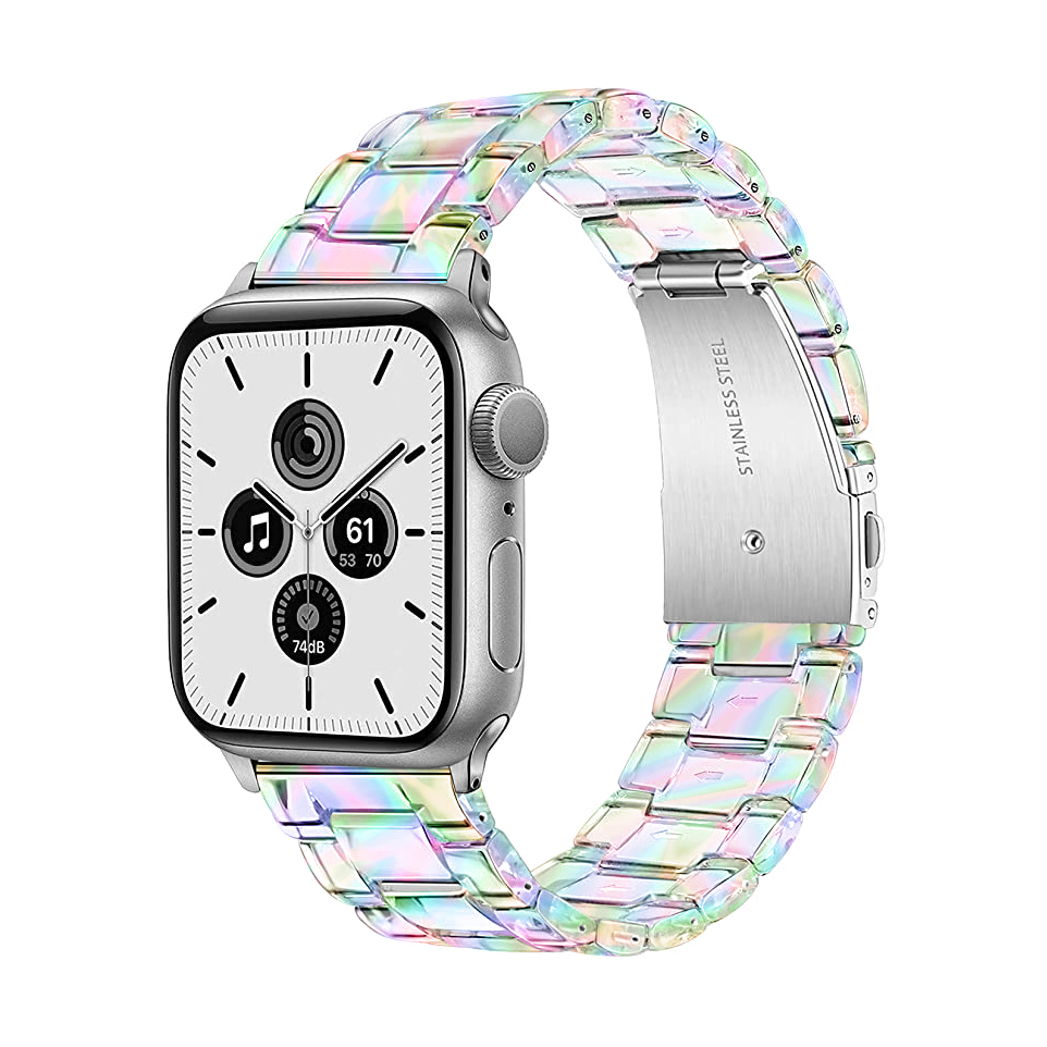 适用iwatch7表带塑料PC苹果官网新色彩虹6/5/4/3/se代手表38/40/41/42/44/45mm新款透气吸汗手链男女网红女神