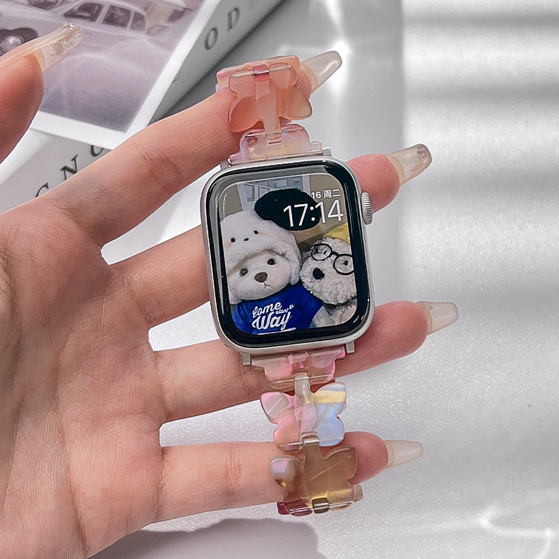 适用applewatch表带iWatch6/7蝴蝶树脂女款替换带苹果手表5/4/3se代时尚智能运动新款小众亚克力42mm45高级感