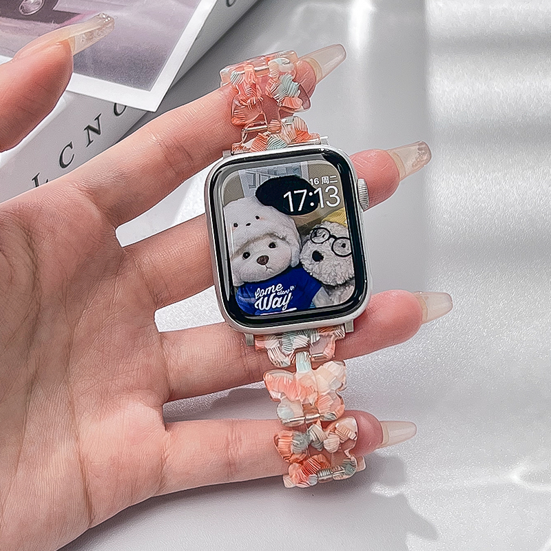 适用applewatch表带iWatch6/7蝴蝶树脂女款替换带苹果手表5/4/3se代时尚智能运动新款小众亚克力42mm45高级感