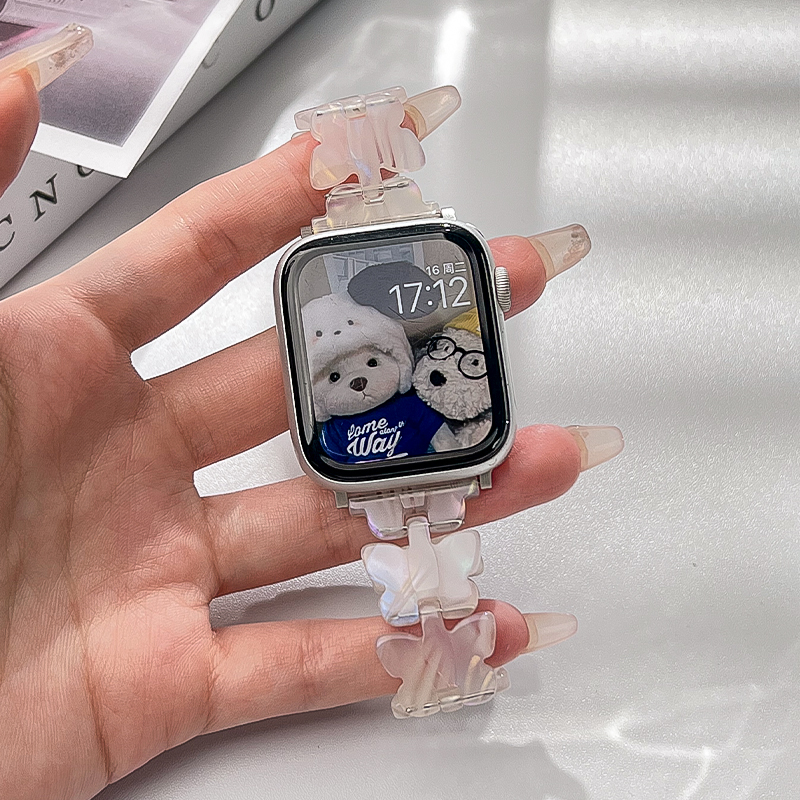 适用applewatch表带iWatch6/7蝴蝶树脂女款替换带苹果手表5/4/3se代时尚智能运动新款小众亚克力42mm45高级感