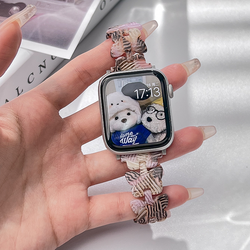 适用applewatch表带iWatch6/7蝴蝶树脂女款替换带苹果手表5/4/3se代时尚智能运动新款小众亚克力42mm45高级感