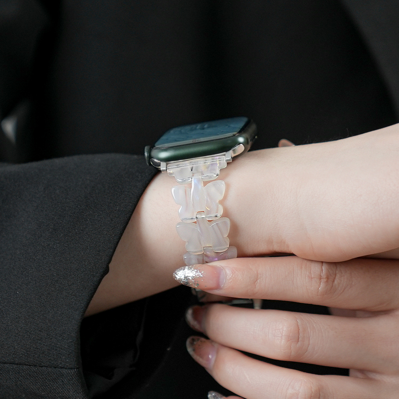适用applewatch表带iWatch6/7蝴蝶树脂女款替换带苹果手表5/4/3se代时尚智能运动新款小众亚克力42mm45高级感