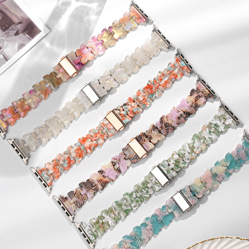 适用applewatch表带iWatch6/7蝴蝶树脂女款替换带苹果手表5/4/3se代时尚智能运动新款小众亚克力42mm45高级感