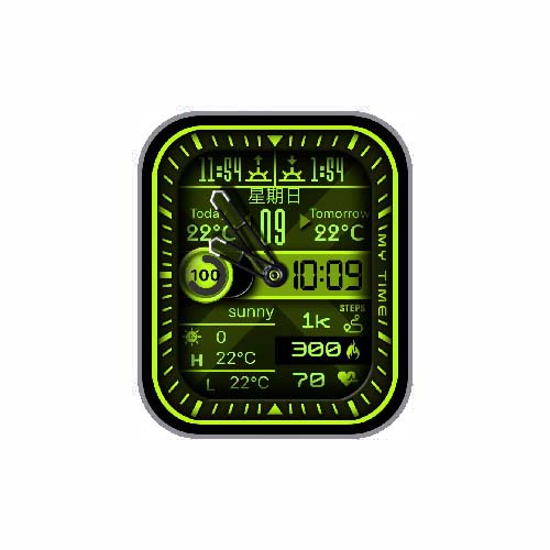 荧光绿数字指针天气表盘