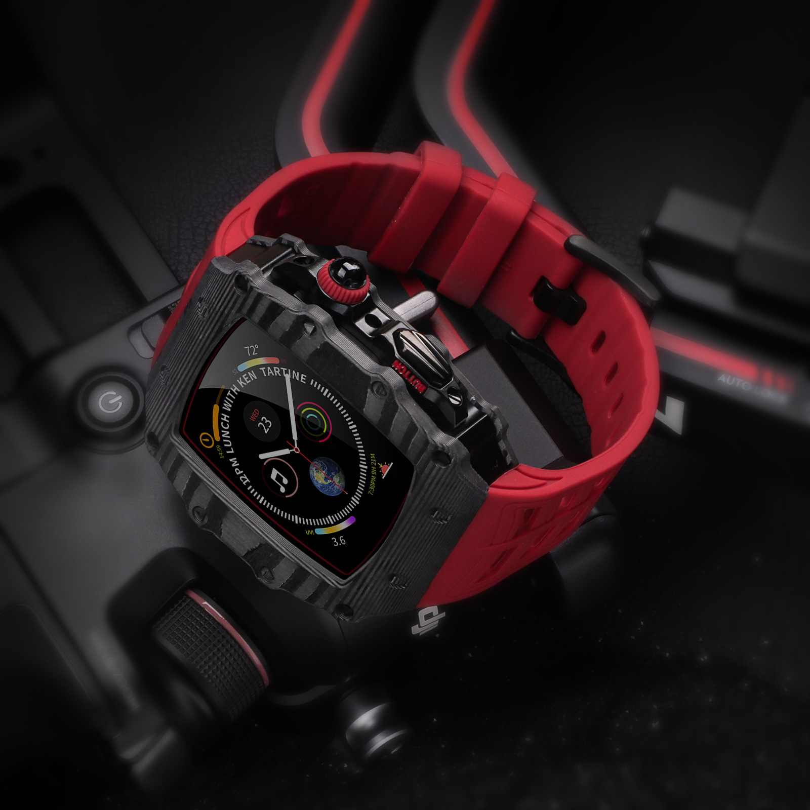 Apple Watch 碳纤维保护壳用于苹果手表S8/7 45mm改装壳兼容iWatch 44mm