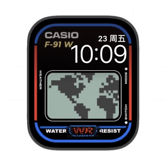 CASIO卡西欧F-91W经典单屏电子红蓝苹果iWatch壁纸表盘