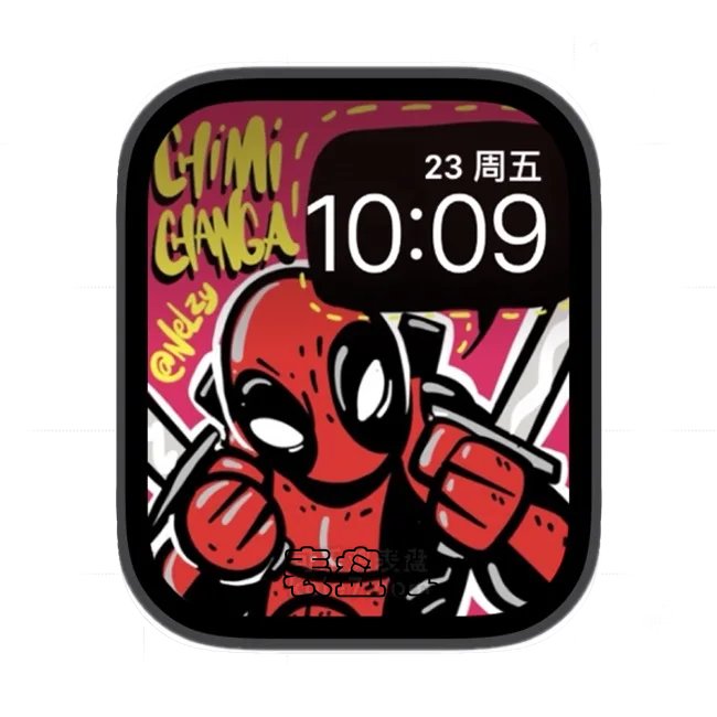 酷酷红死侍手持双剑逼问你现在的时间苹果手表i watch壁纸表盘