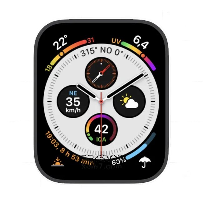 彩虹色闹钟状圆盘天气原生苹果手表iwatch壁纸表盘