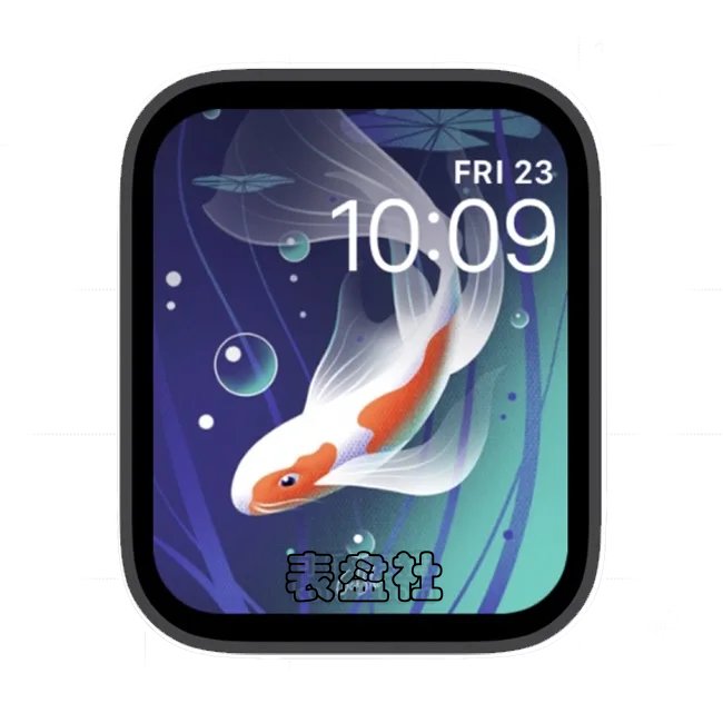 荷塘月色下的蝶白尾金鱼苹果手表iwatch壁纸表盘