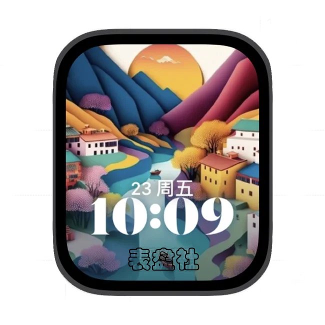 AI田园村庄落日风光苹果手表iwatch壁纸人像表盘