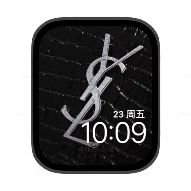 YSL圣罗兰酷黑皮质银色发光logo苹果手表iwatch壁纸表盘