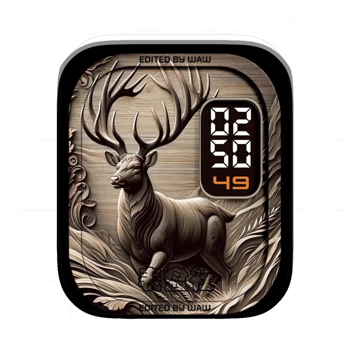 3D麋鹿木质纹理简约数字Ultra专用表盘