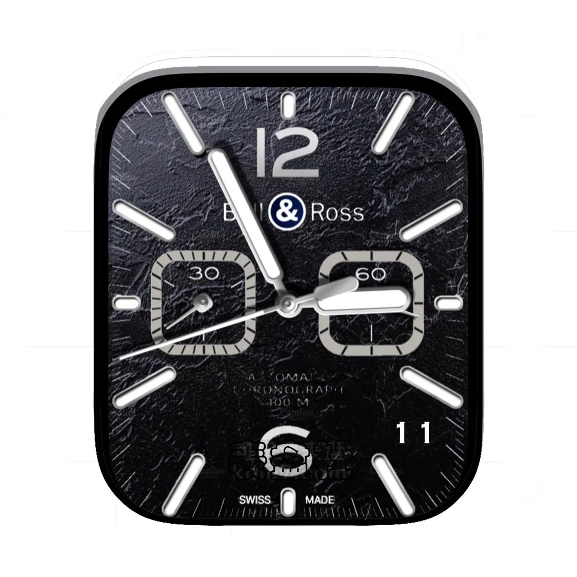 Bell&Ross柏莱士酷黑石板纹理双盘式简约数字年历Ultra专用表盘
