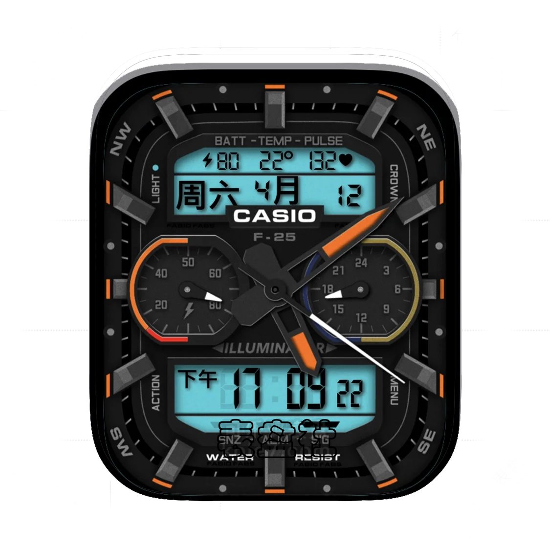 Casio卡西欧3D质感酷黑双盘式简约数字Ultra专用表盘