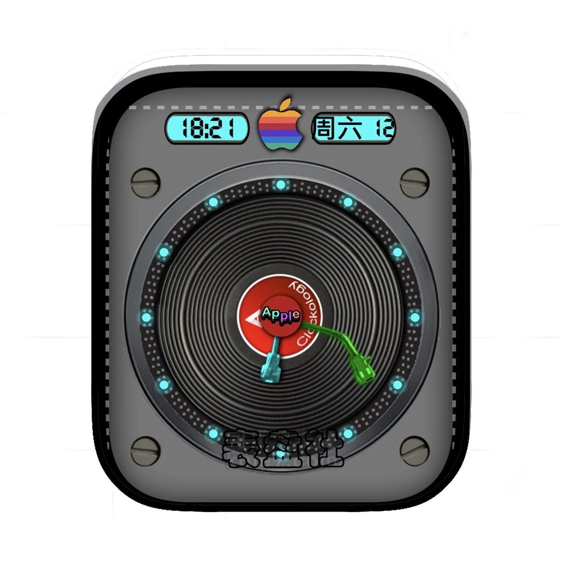 Apple经典logo简约黑底留声机表盘