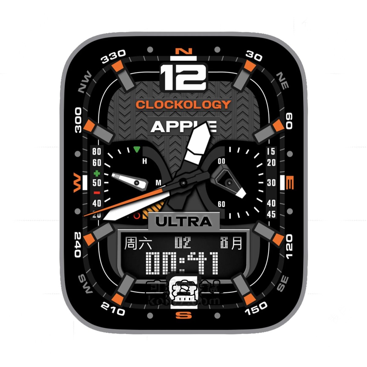 Apple苹果双盘式简约数字Ultra专用表盘.clock&clock2 78592