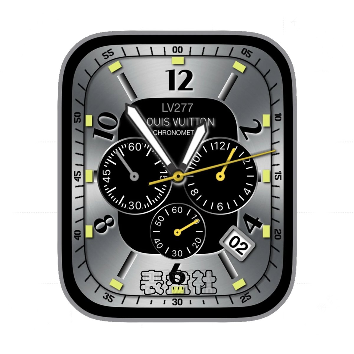 LV路易威登三盘式银盘简约数字年历表盘