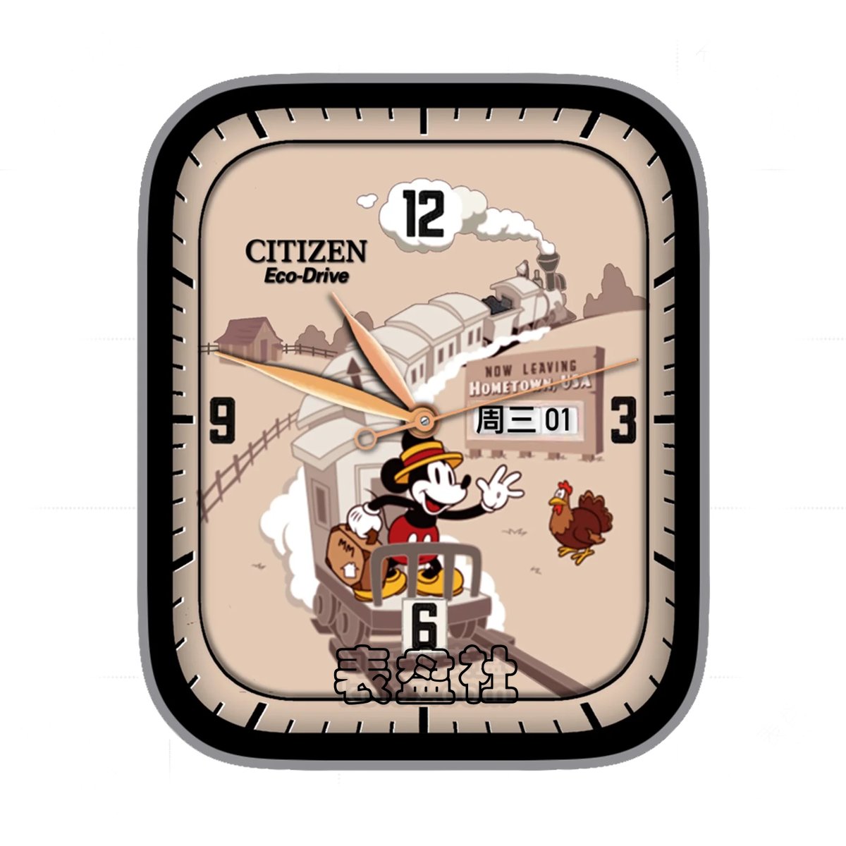 CITIZEN西铁城米奇开火车简约数字表盘