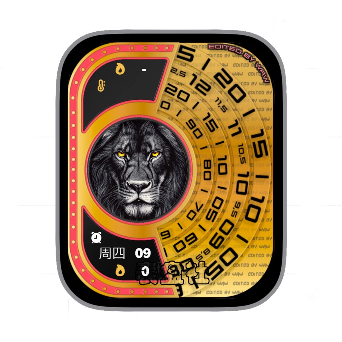 黄底雄狮环形数字多功能显示ultra专用表盘.clock&clock2 79311