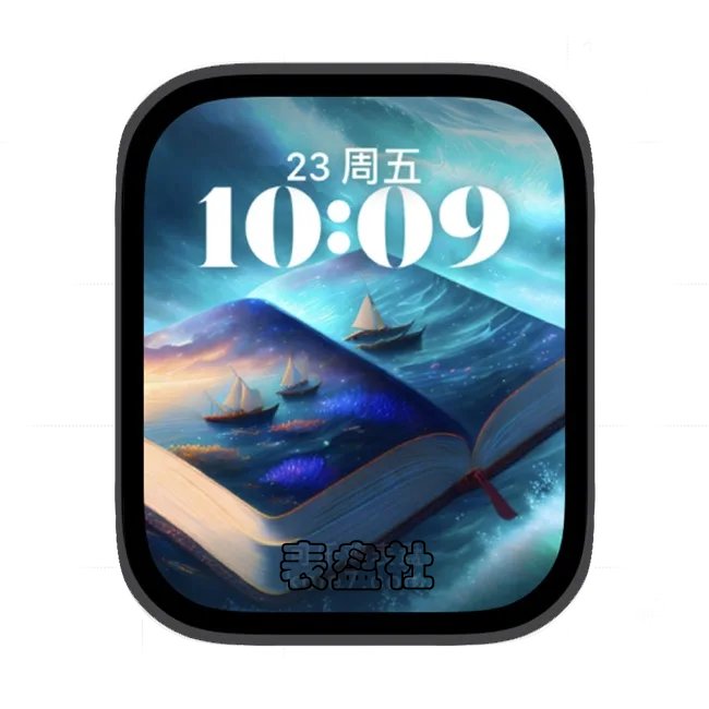 AI书本上的大海帆船苹果手表iwatch壁纸人像表盘